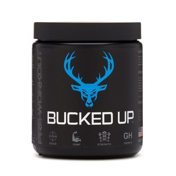 A container of DAS Labs Bucked Up Pre Workout