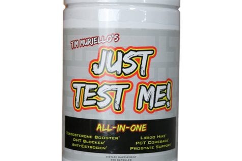 A container of JUST TEST ME! by Tim Muriello’s Spazmatic Supplements